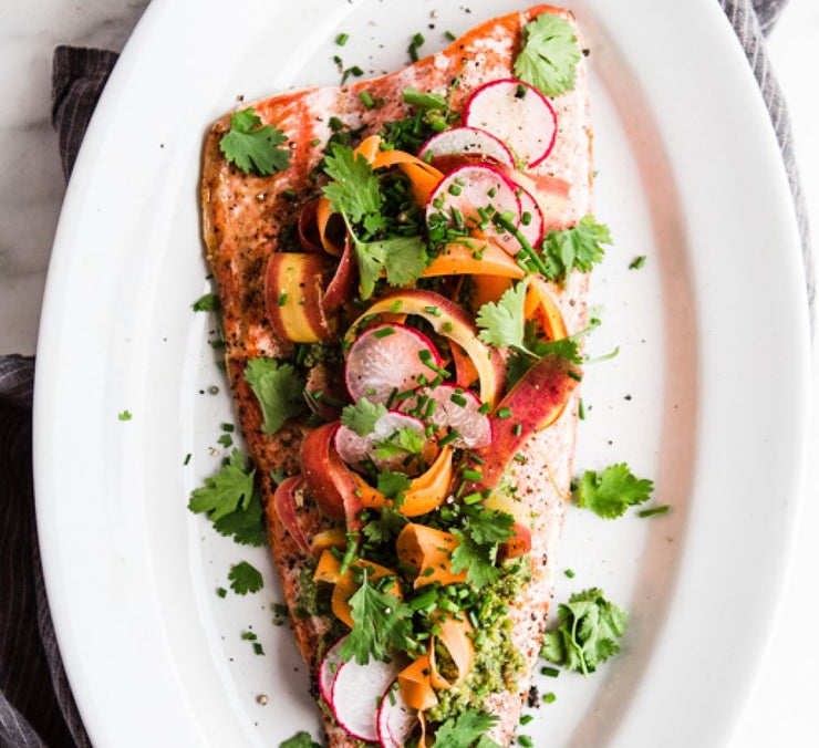 Grilled Salmon and Pesto Zoodles