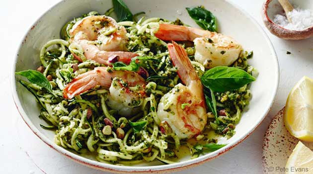 Grilled Salmon and Pesto Zoodles