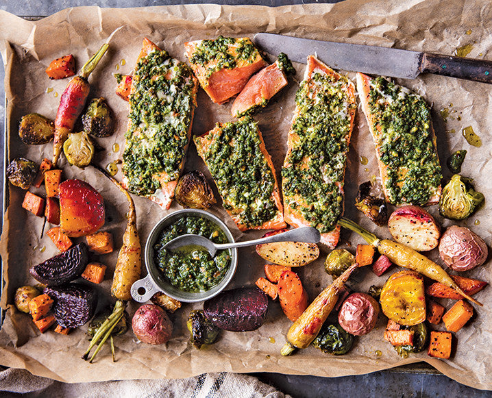 Grilled Salmon and Pesto Zoodles